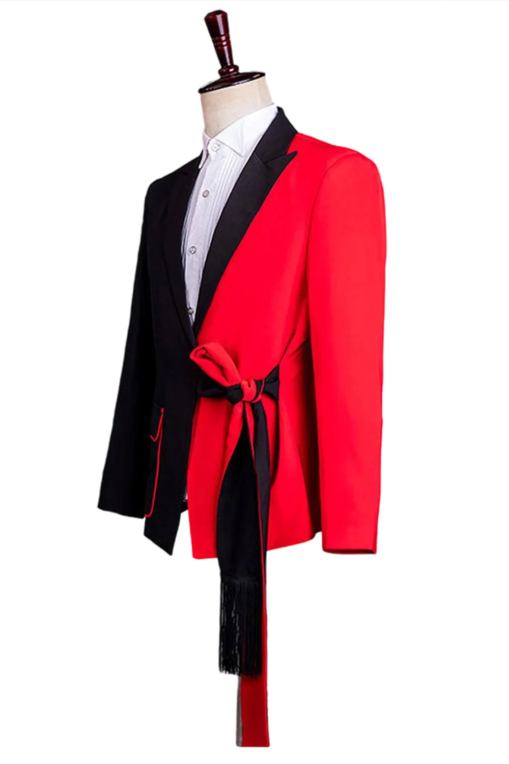 Black and Red 2 Piece Peak Lapel Men's Suit with Sash sold by Zapaka product image thumbnail 3