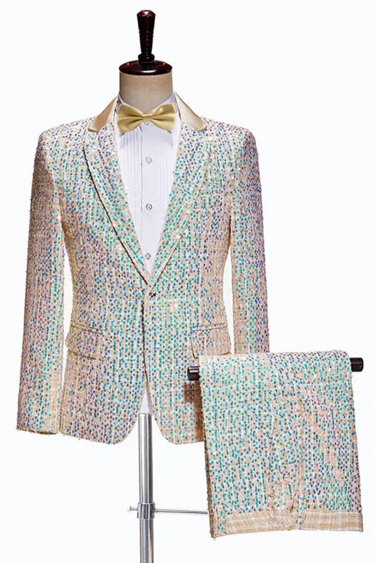 Sparkly Champagne Notched Lapel 2 Piece Men's Prom Suits with Sequins sold by Zapaka