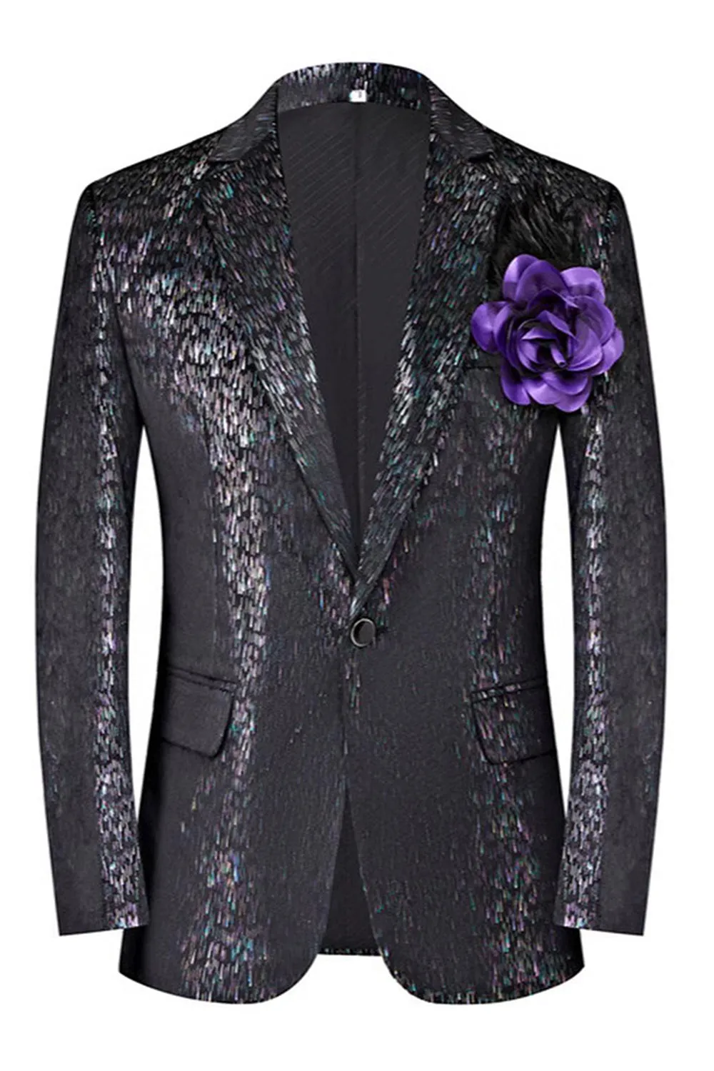 Sparkly Black Notched Lapel 2 Piece Men's Prom Suit with 3D Flower sold by Zapaka product image thumbnail 2