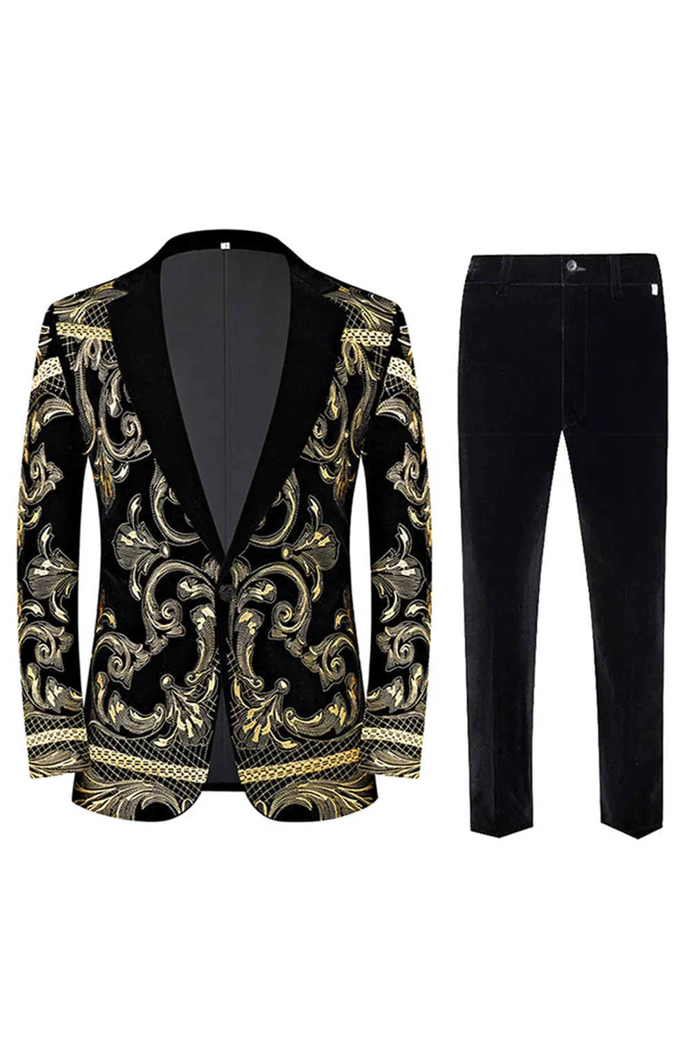 Men's Golden Jacquard 2 Piece Notched Lapel Prom Suits sold by Zapaka