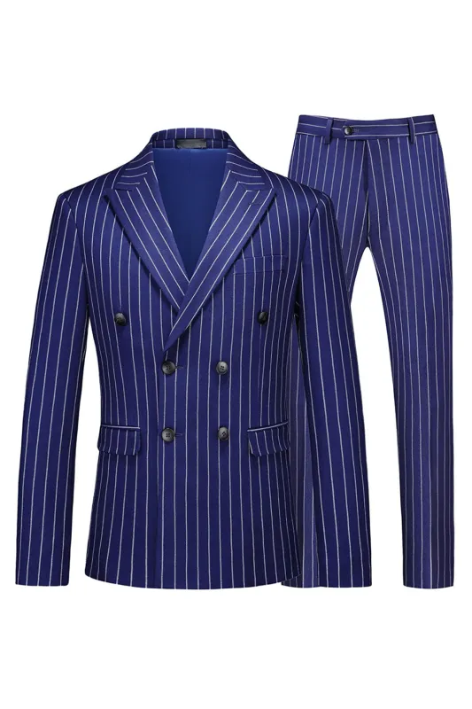 Blue Peak Lapel Striped 2-piece Men Suits sold by Zapaka