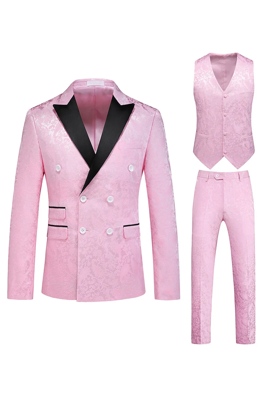 Pink Print Peak Lapel 3-Piece Men Prom Suits sold by Zapaka