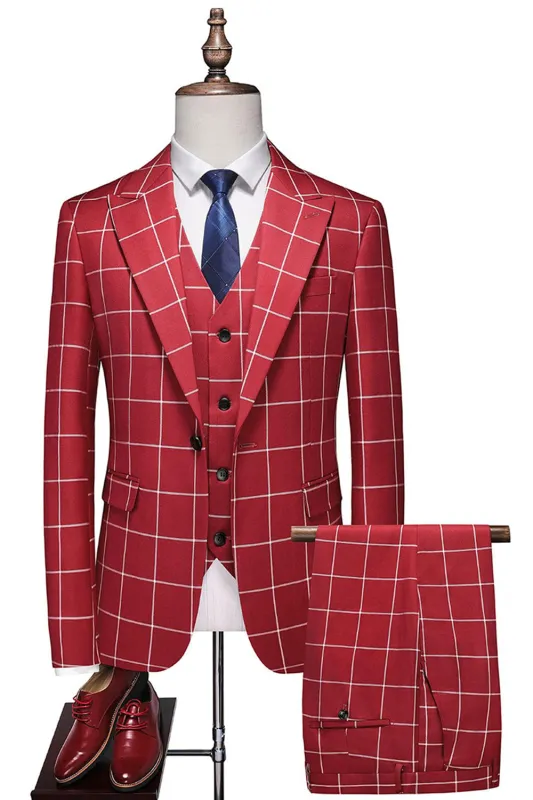 Red Striped Peaked lapel 3 Pieces Men's Prom Suits sold by Zapaka