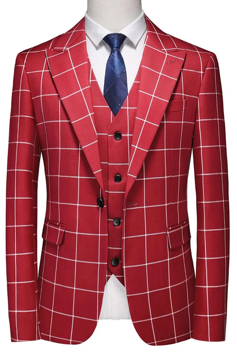 Red Striped Peaked lapel 3 Pieces Men's Prom Suits sold by Zapaka product image thumbnail 2