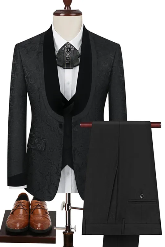 Black Shawl Lapel One Button 3-Piece Men Suits sold by Zapaka