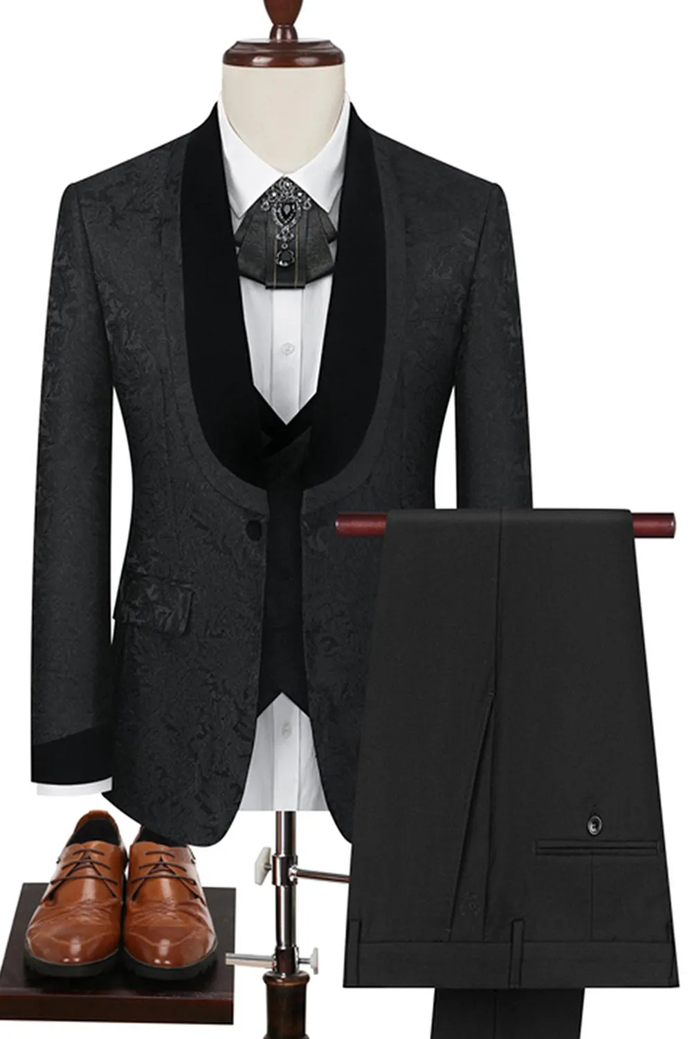 Black Shawl Lapel One Button 3-Piece Men Suits sold by Zapaka