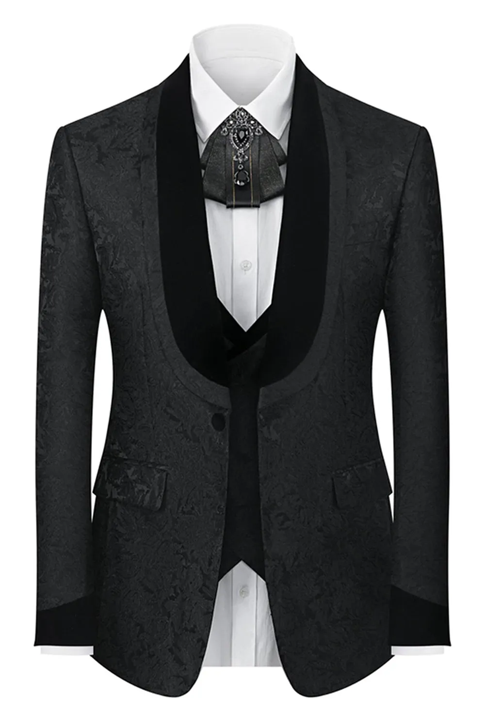Black Shawl Lapel One Button 3-Piece Men Suits sold by Zapaka product image thumbnail 2