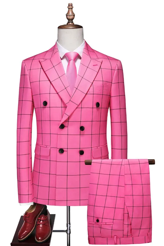 Pink Striped 2 Pieces Peaked lapel Men's Prom Suits sold by Zapaka