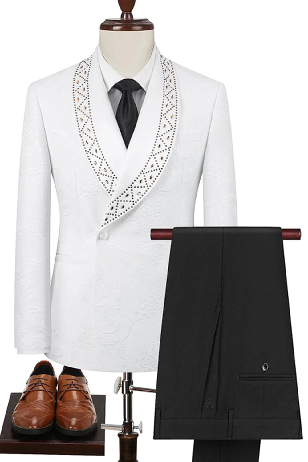 White Shawl Lapel 2-piece Men Suits with Beading sold by Zapaka