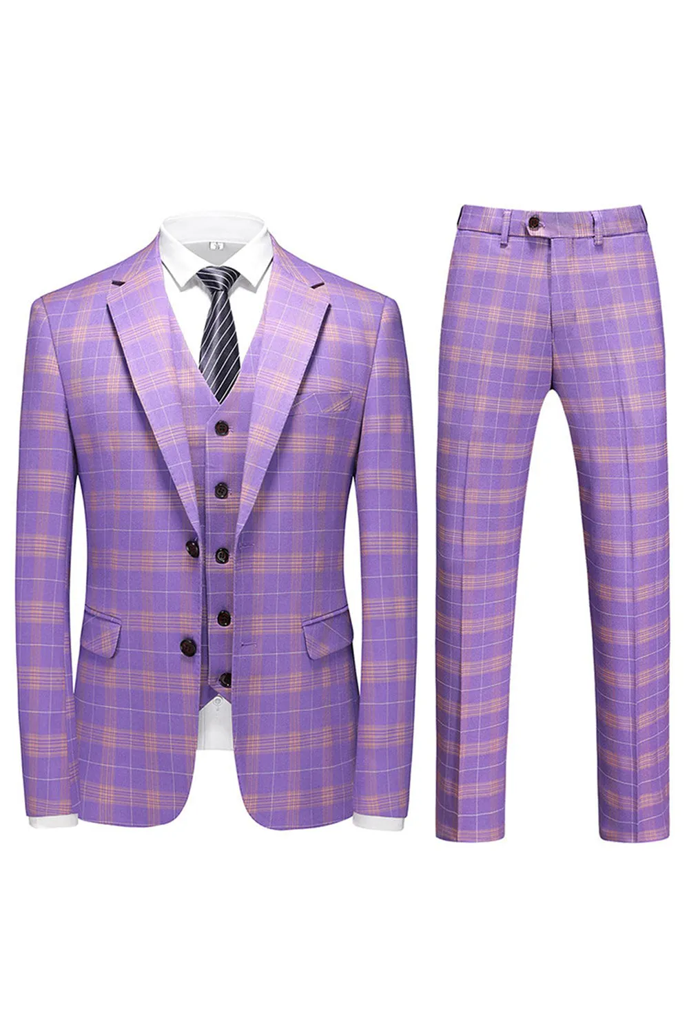 Men's Violet Striped Notched Lapel 3 Pieces Prom Suits sold by Zapaka