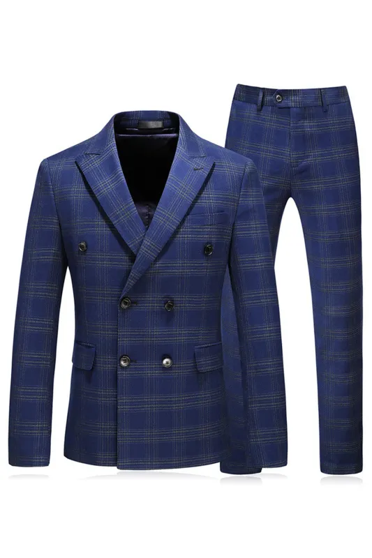 Men's Blue Striped Peaked Lapel 3 Pieces Prom Suits sold by Zapaka