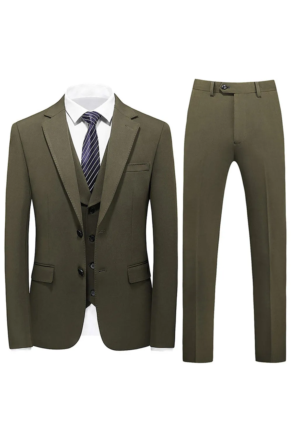 Men's Army Green Notched Lapel 3 Pieces Formal Suits sold by Zapaka