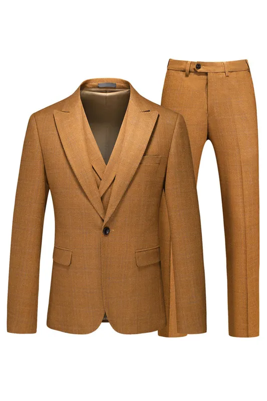 Caramel Peaked Lapel 3 Pieces Men's Prom Suits sold by Zapaka