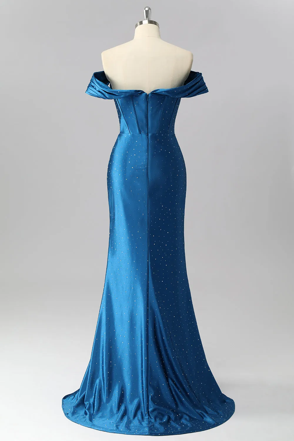 Off The Shoulder Dark Blue Mermaid Satin Ruched Prom Dress sold by Zapaka product image thumbnail 2
