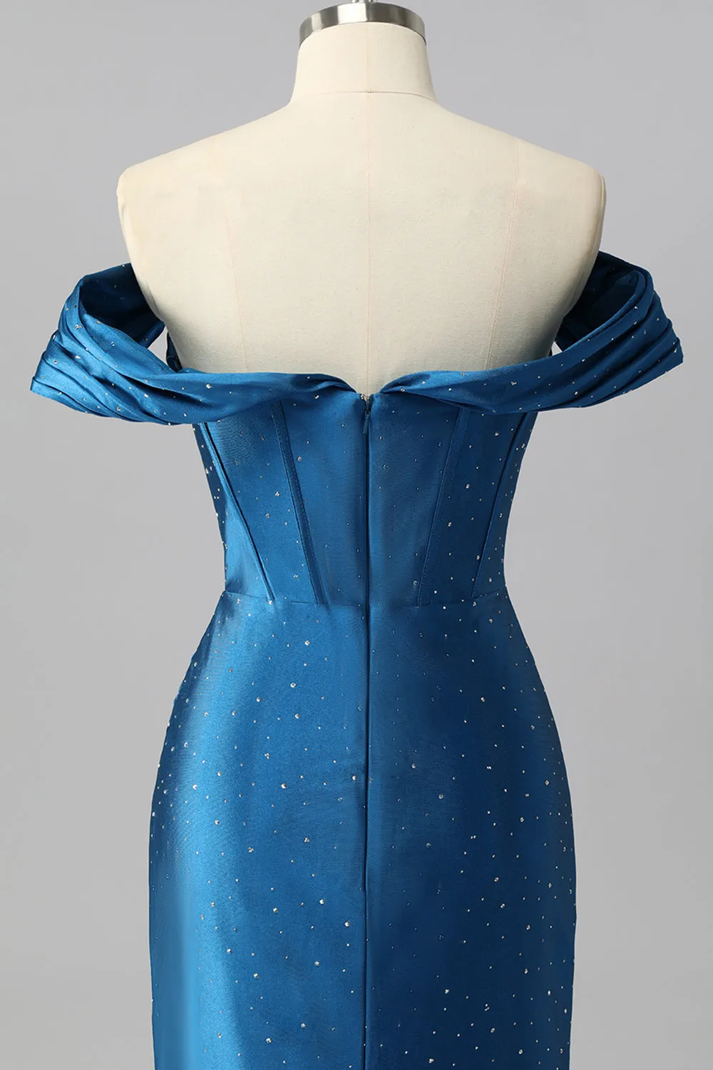 Off The Shoulder Dark Blue Mermaid Satin Ruched Prom Dress sold by Zapaka product image thumbnail 5