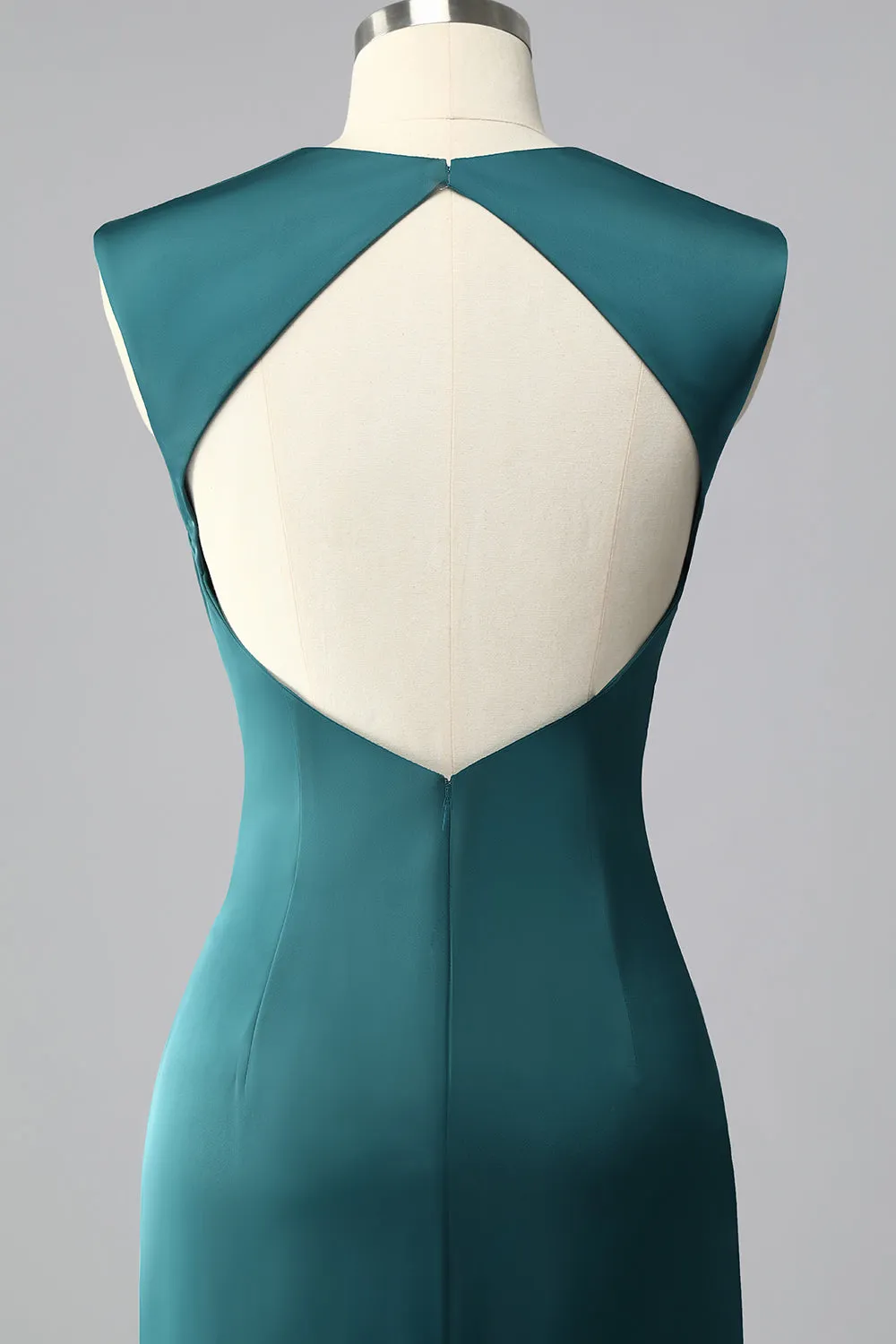 Peacock Blue Mermaid Satin Backless Ruched Prom Dress sold by Zapaka product image thumbnail 5