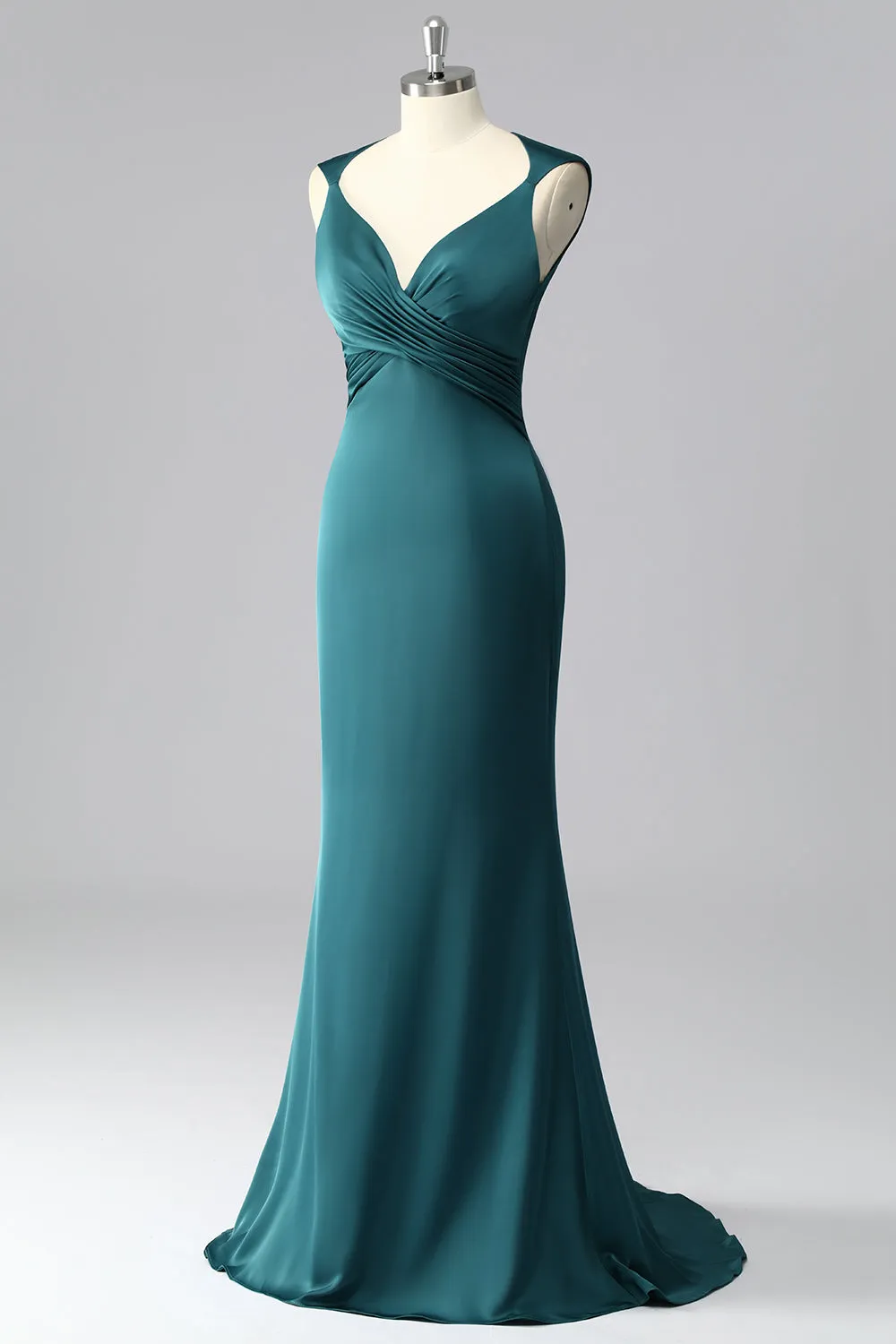 Peacock Blue Mermaid Satin Backless Ruched Prom Dress sold by Zapaka product image thumbnail 3