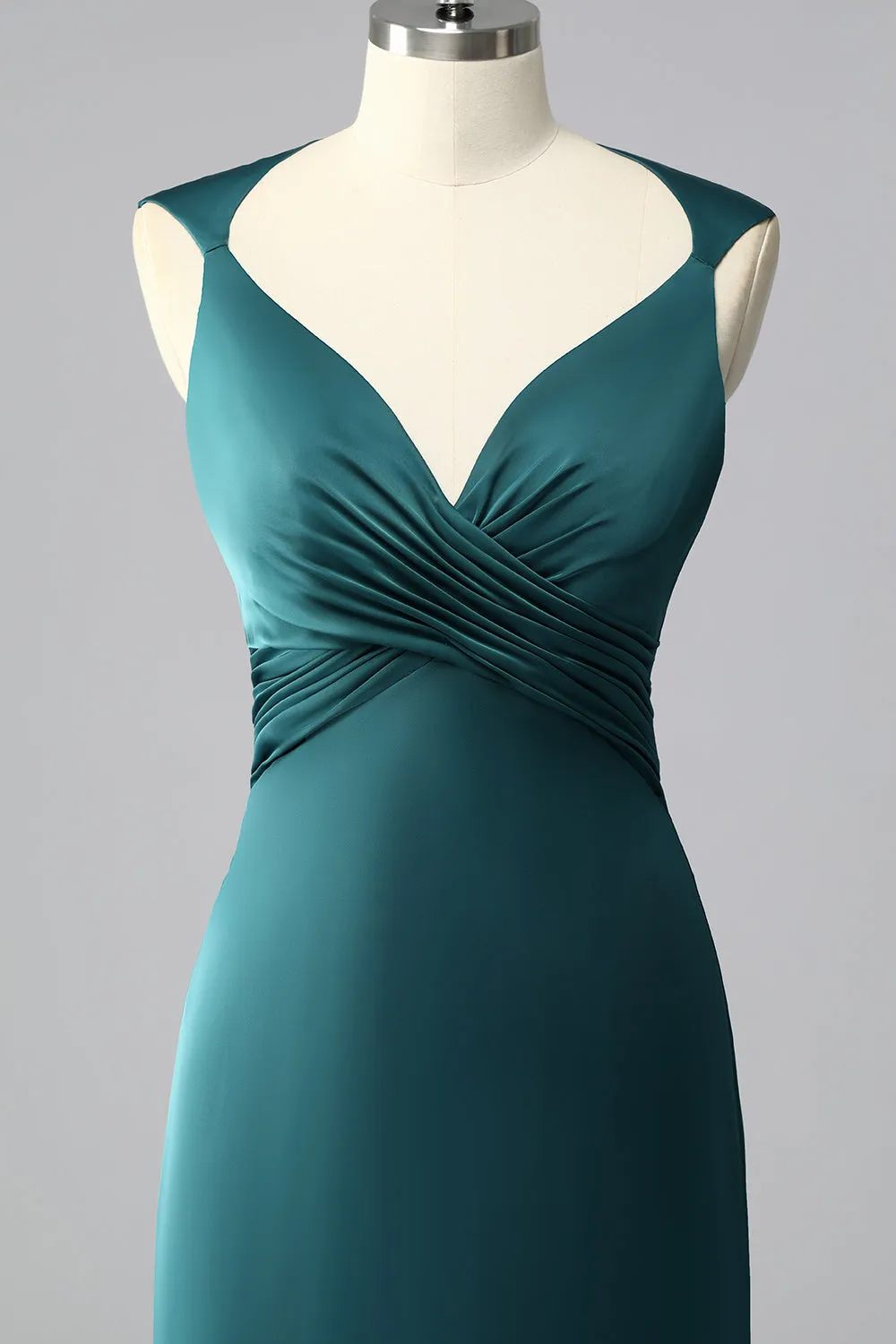Peacock Blue Mermaid Satin Backless Ruched Prom Dress sold by Zapaka product image thumbnail 4