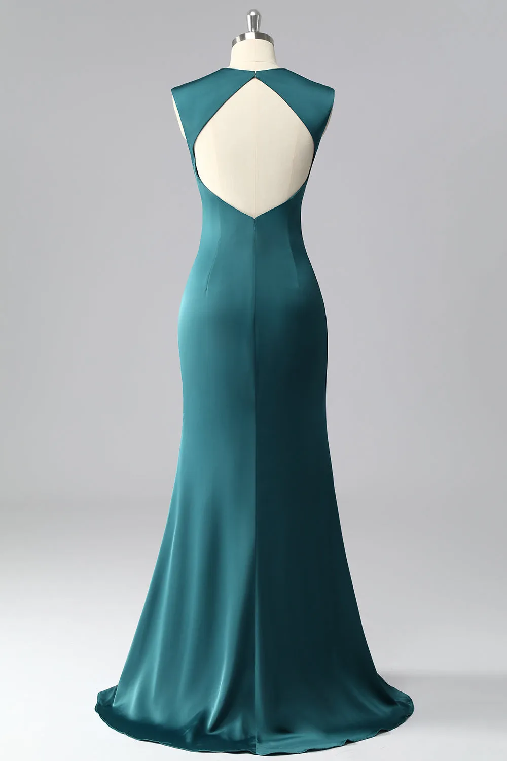 Peacock Blue Mermaid Satin Backless Ruched Prom Dress sold by Zapaka product image thumbnail 2