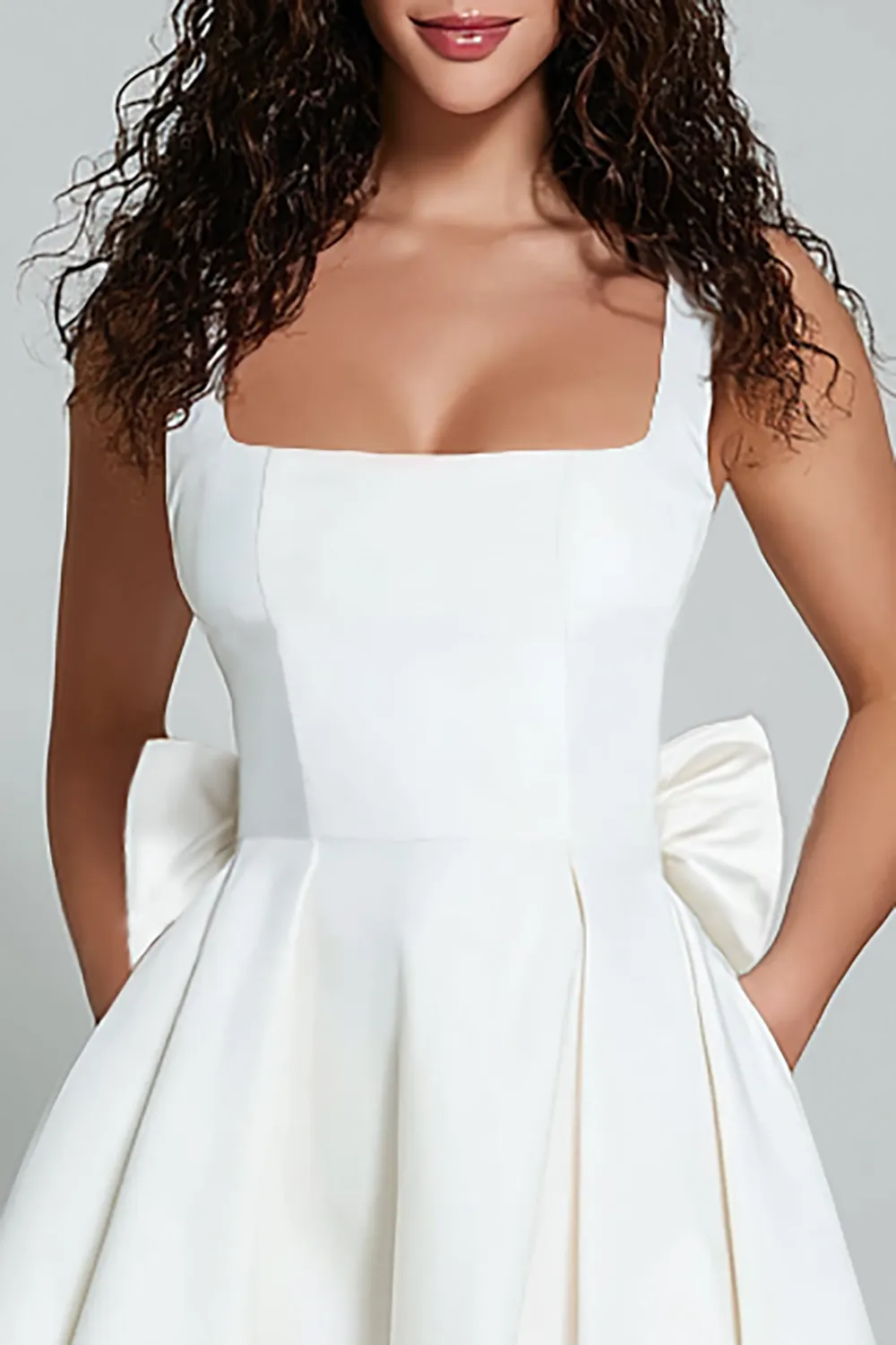 Ivory A Line Square Neck Backless Short Homecoming Dress with Back Giant Bow sold by Zapaka product image thumbnail 3