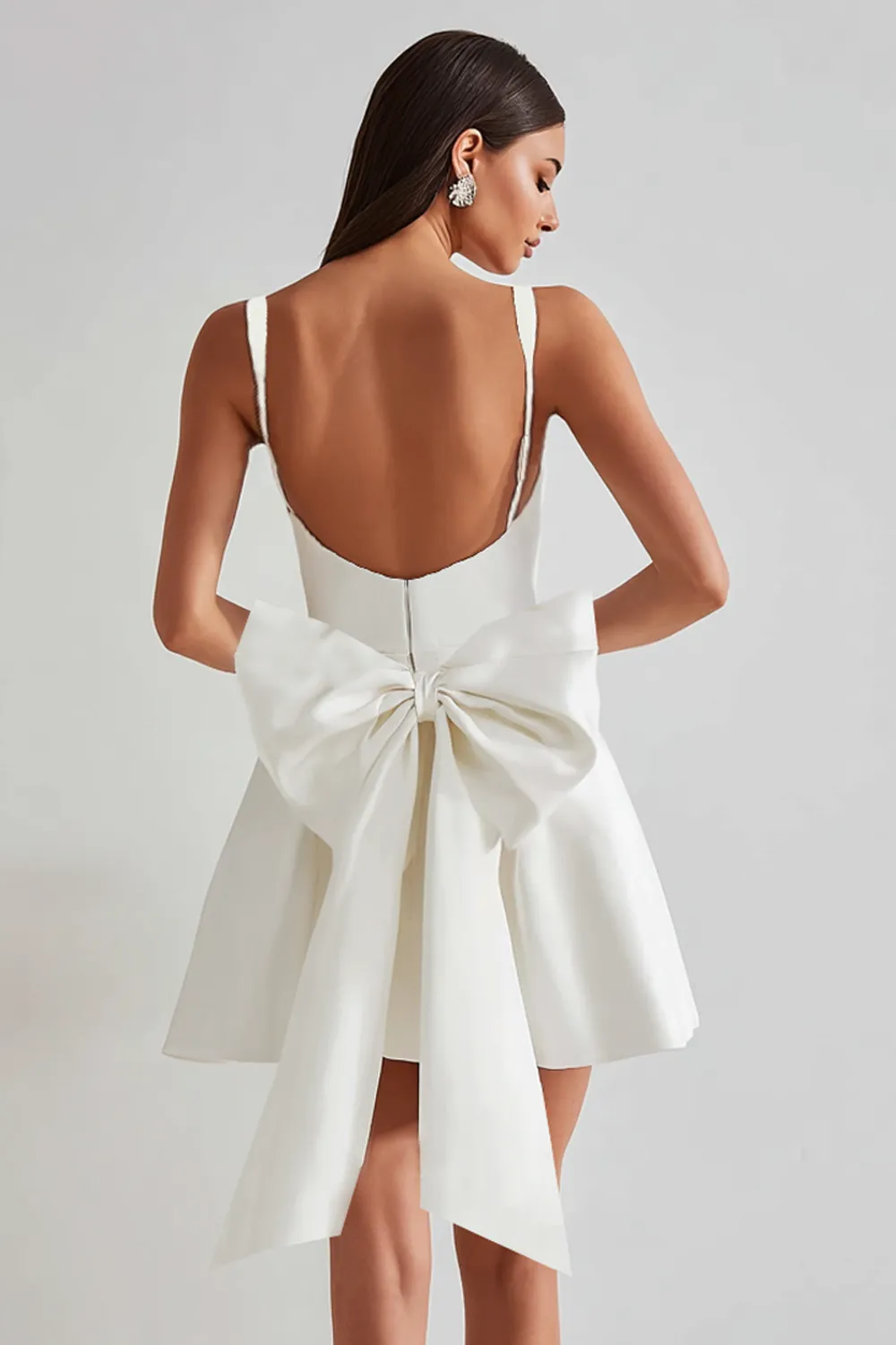 Ivory A Line Square Neck Backless Short Homecoming Dress with Back Giant Bow sold by Zapaka product image thumbnail 2