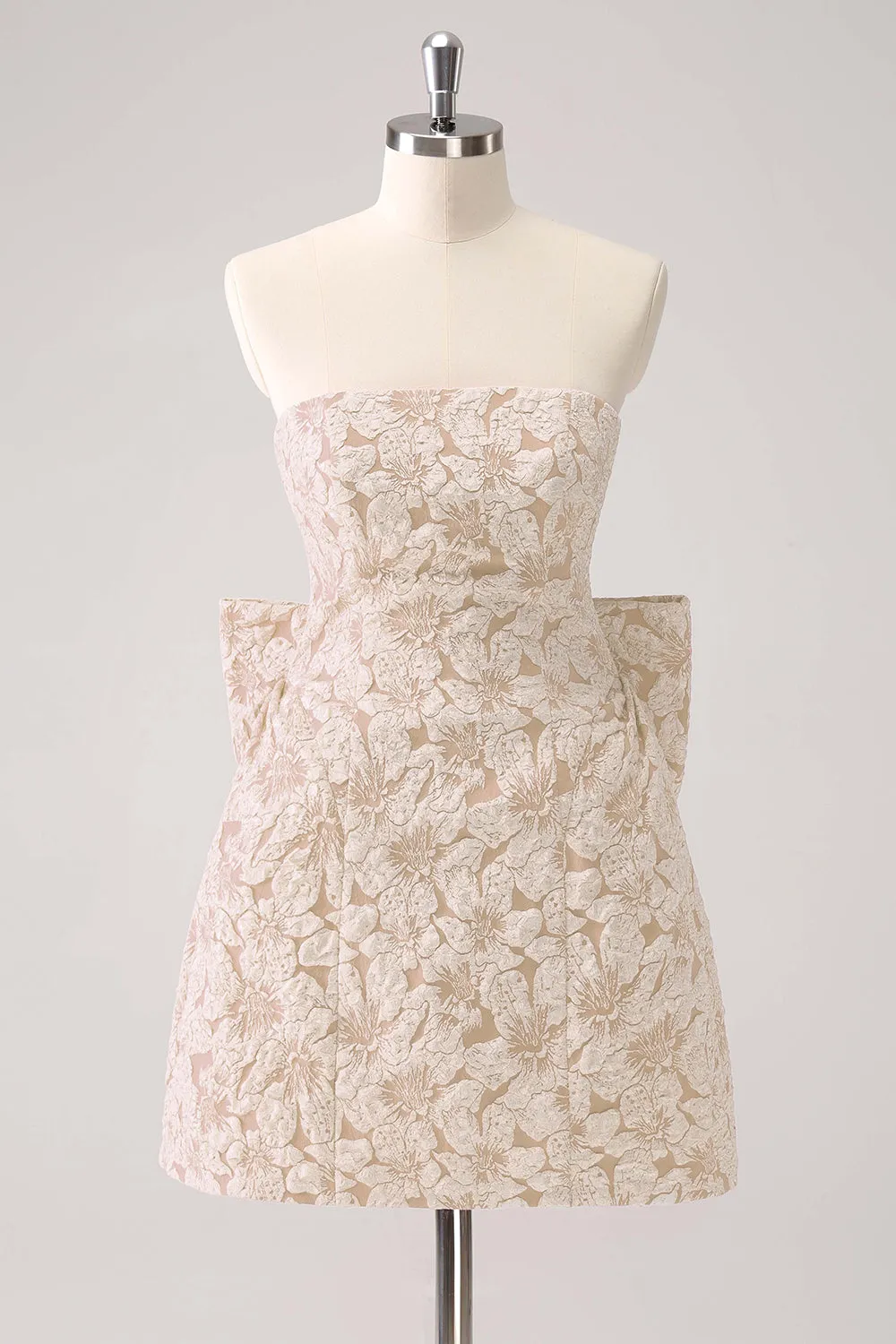 Dark Green A Line Strapless Floral Brocade Short Homecoming Dress with Back Giant Bow sold by Zapaka product image thumbnail 3