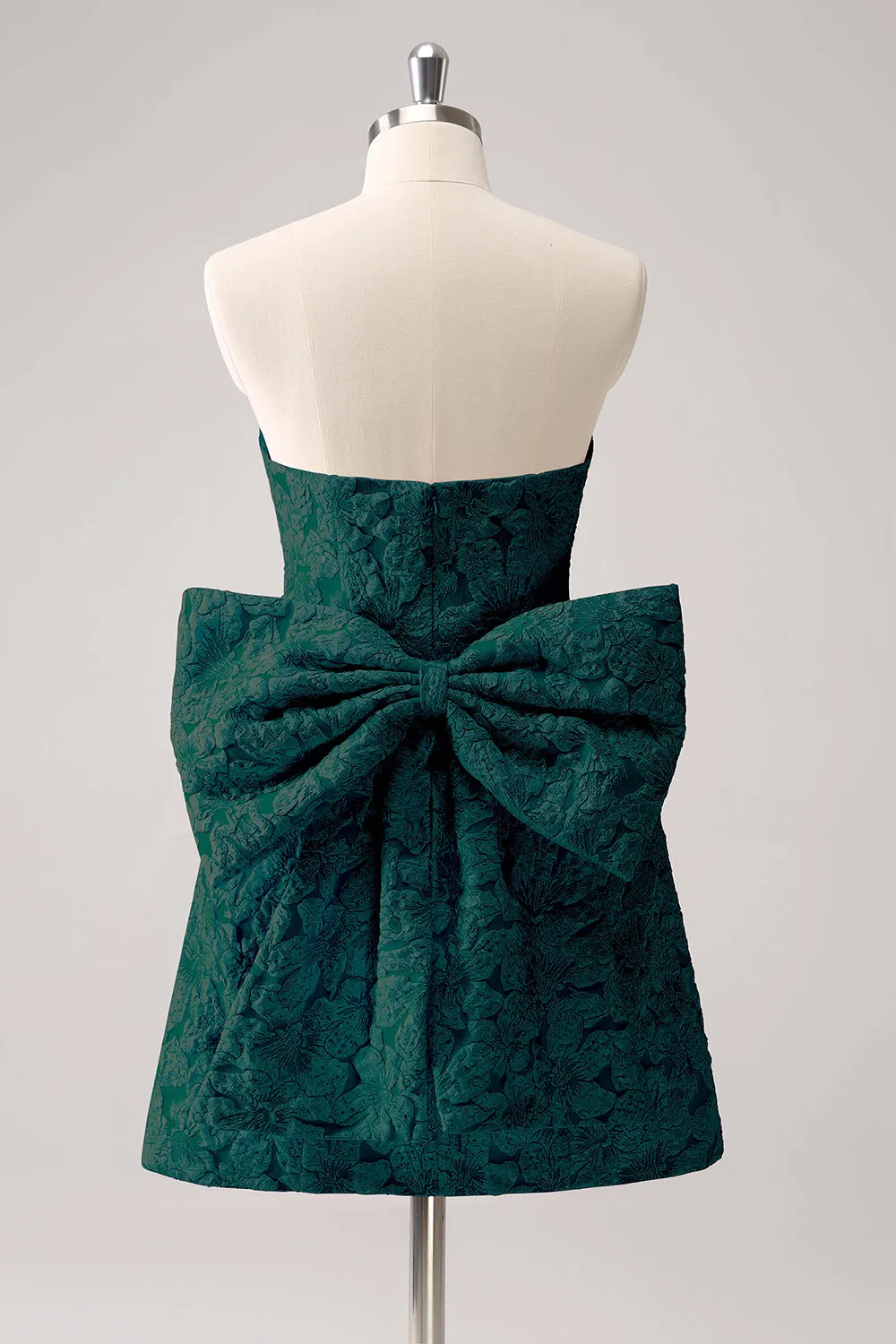 Dark Green A Line Strapless Floral Brocade Short Homecoming Dress with Back Giant Bow sold by Zapaka product image thumbnail 2