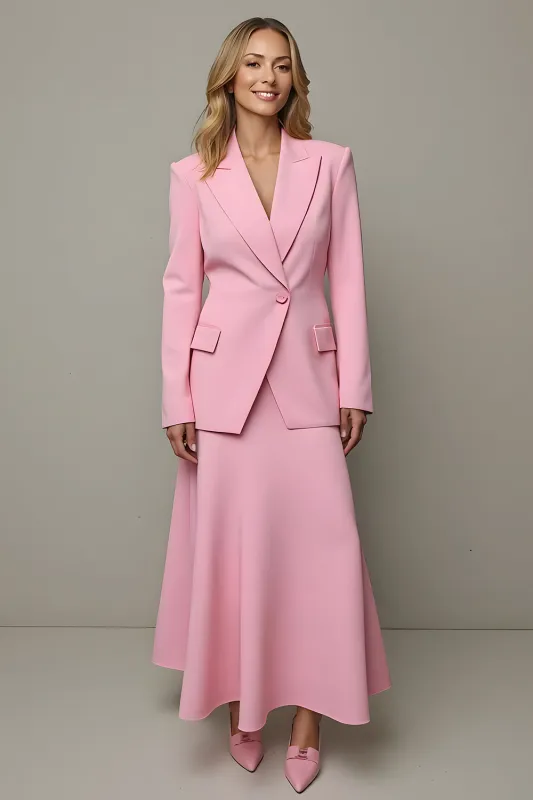 Pink 2 Piece A Line Satin Peak Lapel One Button Business Suits sold by Zapaka