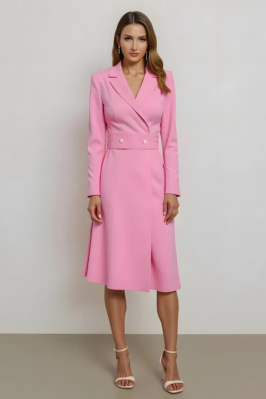 Pink Bodycon Notched Lapel Midi Work Dress with Belt sold by Zapaka