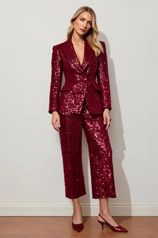 Burgundy Sequin Slim Fit 2 Piece Prom Suits sold by Zapaka