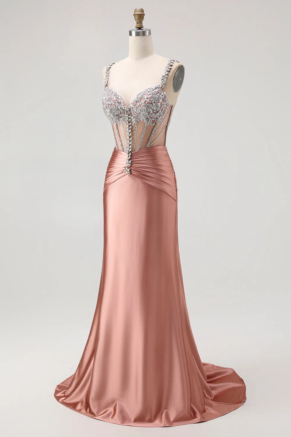 Blush Corset Mermaid Long Prom Dress with Rhinestones sold by Zapaka product image thumbnail 3