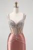 Blush Corset Mermaid Long Prom Dress with Rhinestones sold by Zapaka