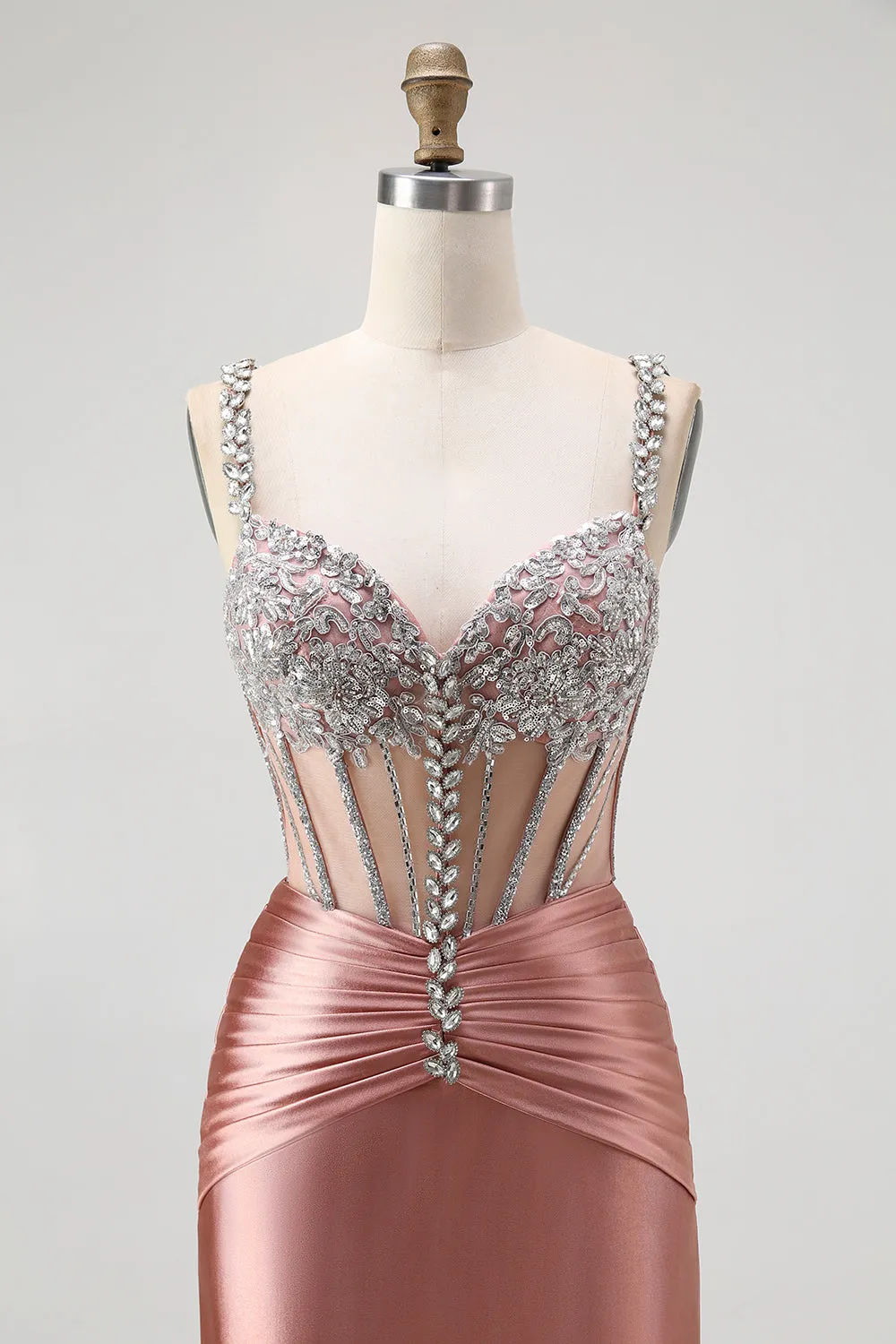 Blush Corset Mermaid Long Prom Dress with Rhinestones sold by Zapaka product image thumbnail 4