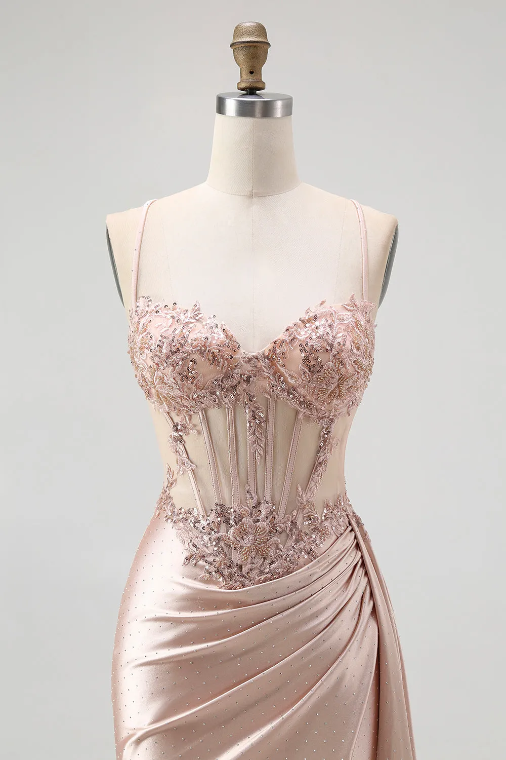 Corset Champagne Mermaid Beaded Long Prom Dress sold by Zapaka product image thumbnail 4