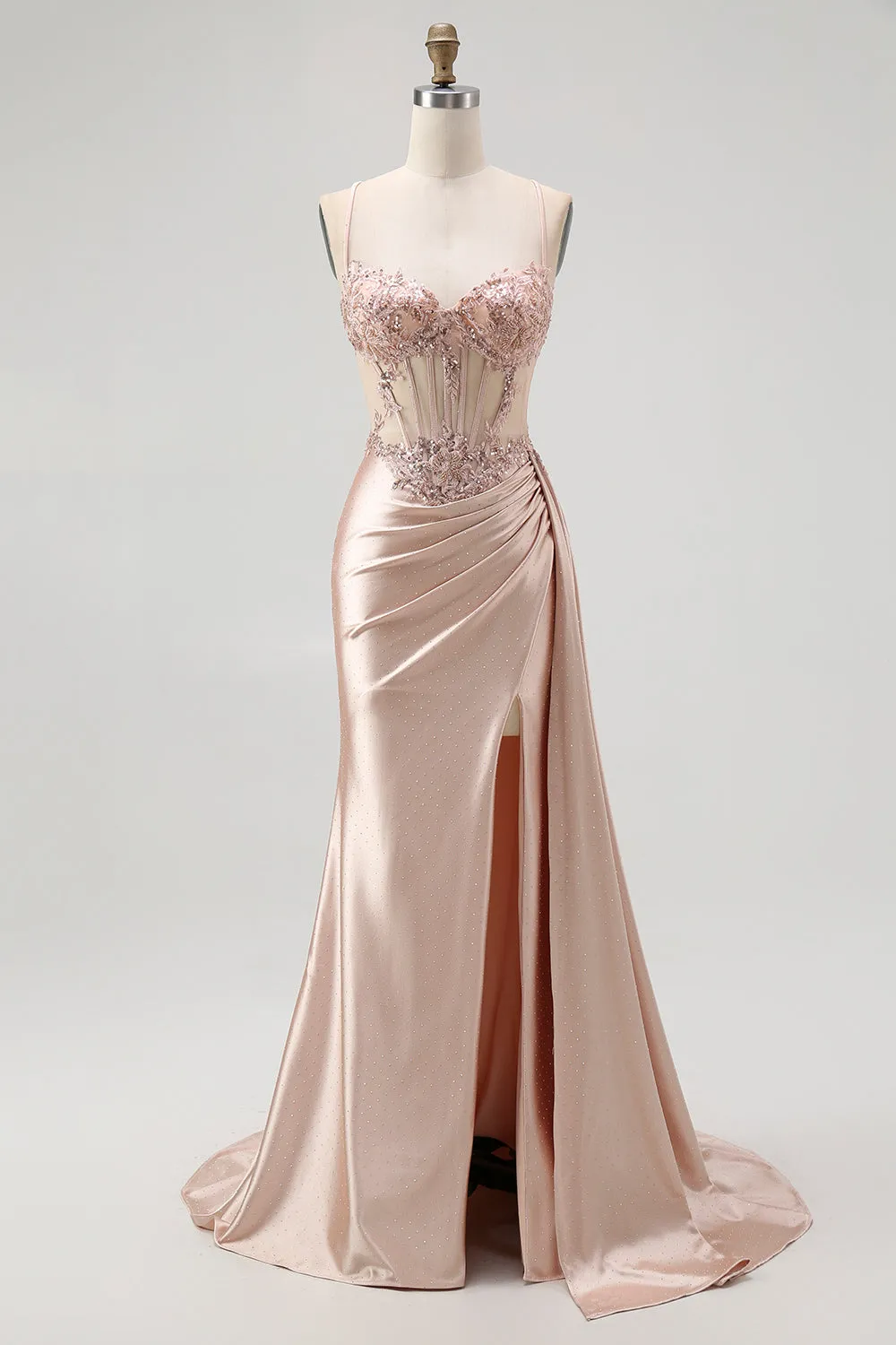 Corset Champagne Mermaid Beaded Long Prom Dress sold by Zapaka