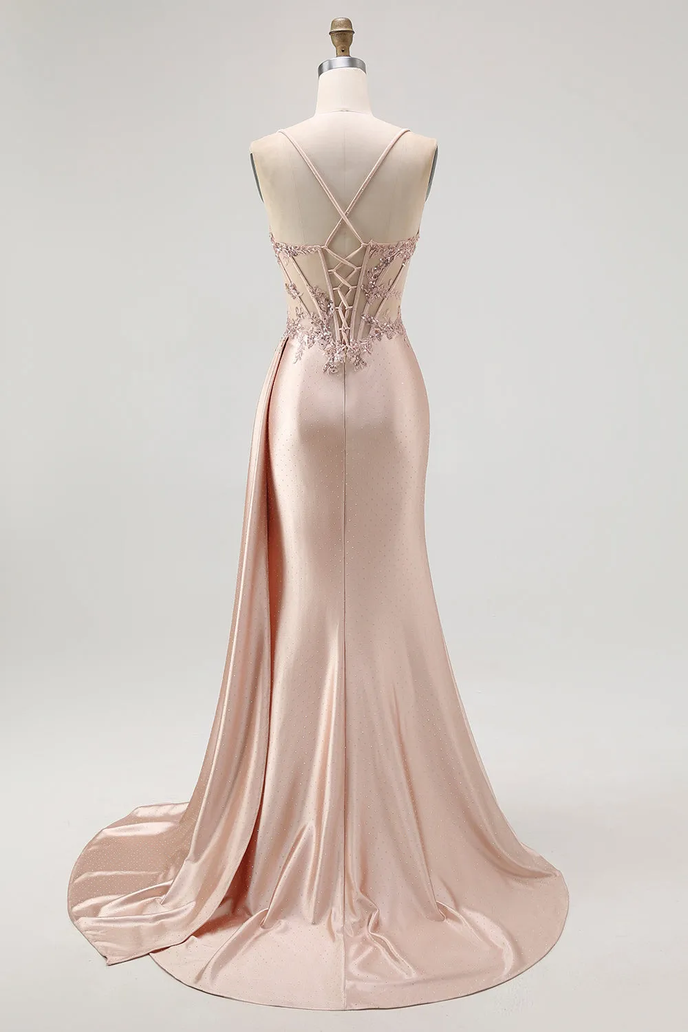 Corset Champagne Mermaid Beaded Long Prom Dress sold by Zapaka product image thumbnail 2