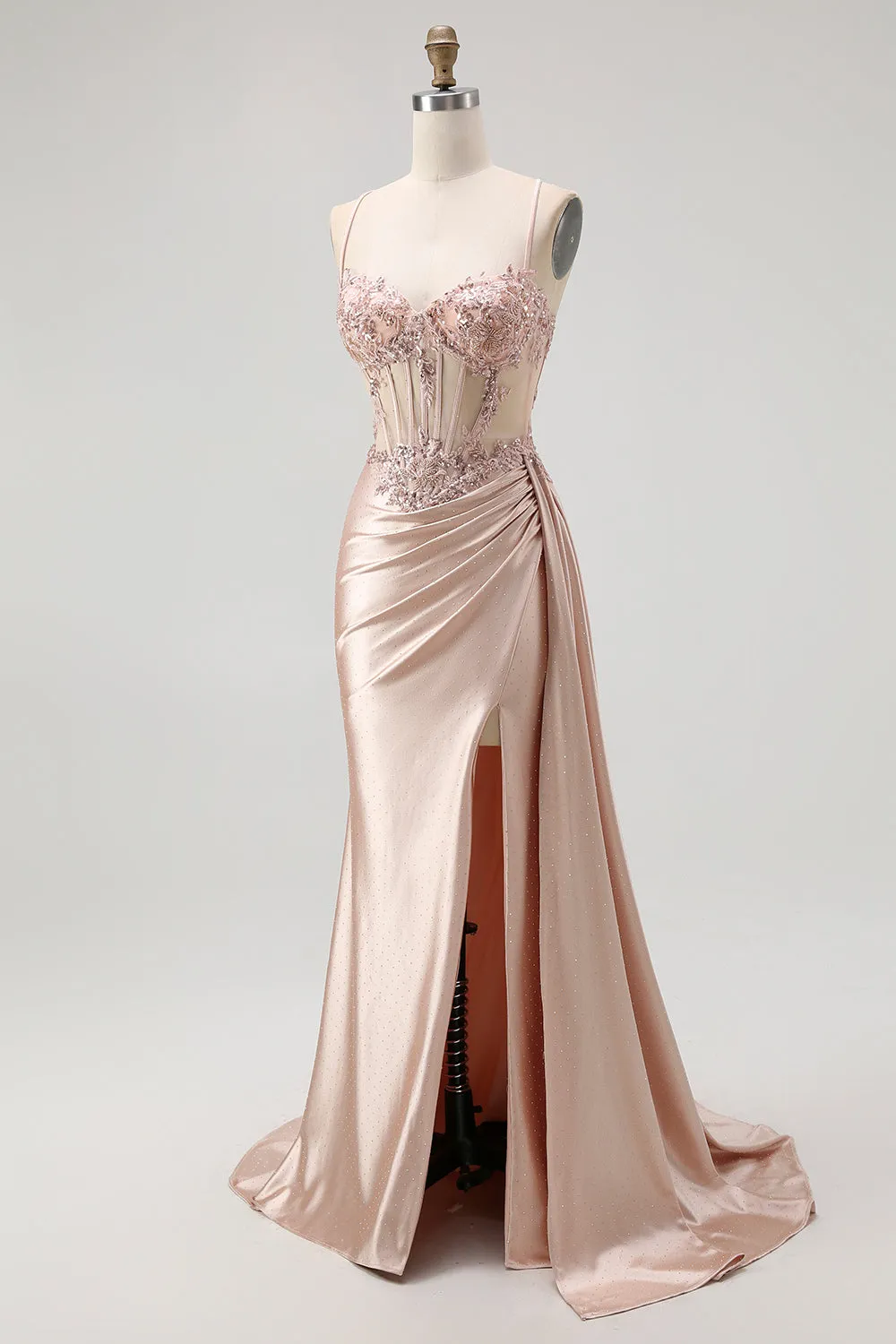 Corset Champagne Mermaid Beaded Long Prom Dress sold by Zapaka product image thumbnail 3
