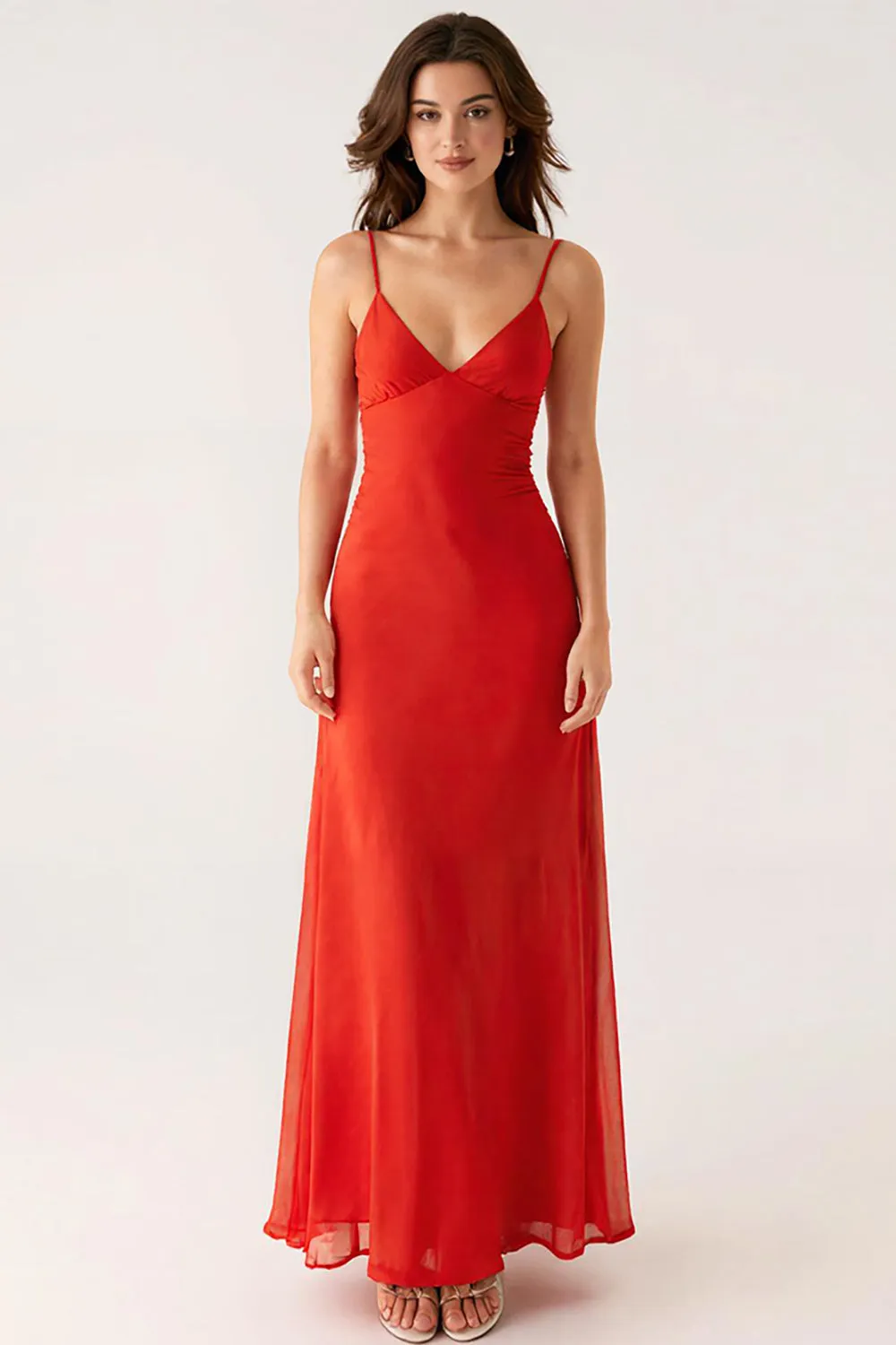 Burunt Orange Spaghetti Straps A Line Evening Dress sold by Zapaka