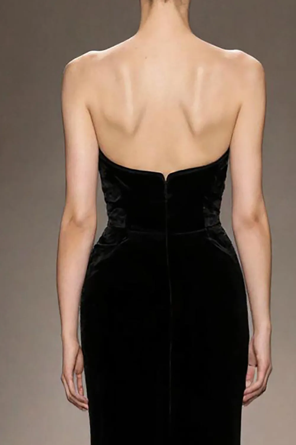 Sparkly Strapless Black Mermaid Velvet Evening Dress sold by Zapaka product image thumbnail 4