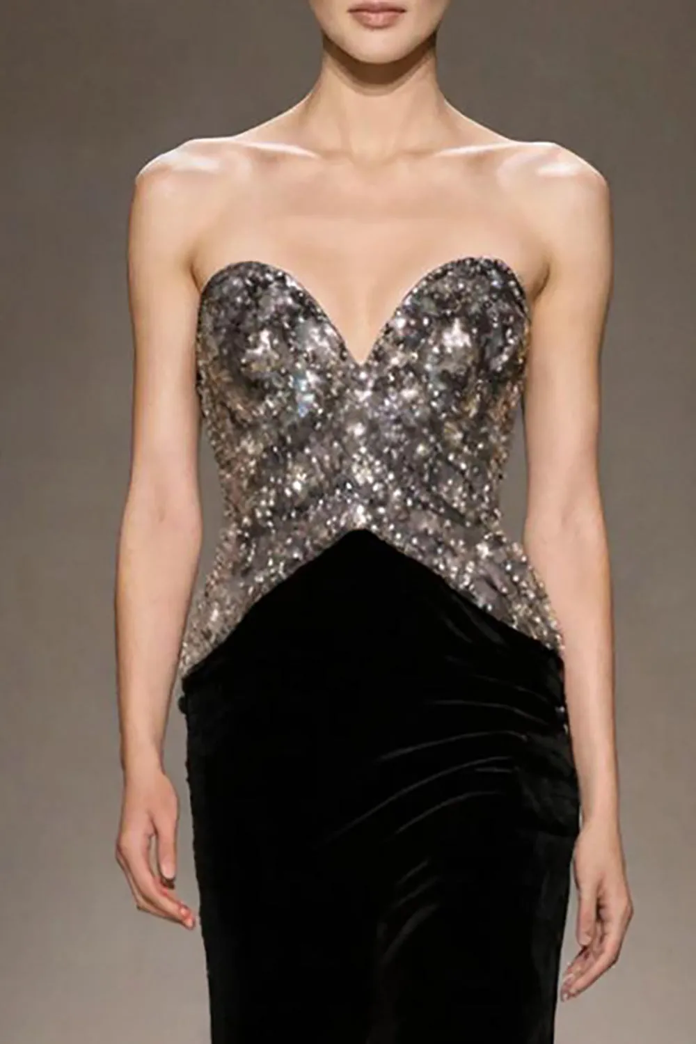 Sparkly Strapless Black Mermaid Velvet Evening Dress sold by Zapaka product image thumbnail 3