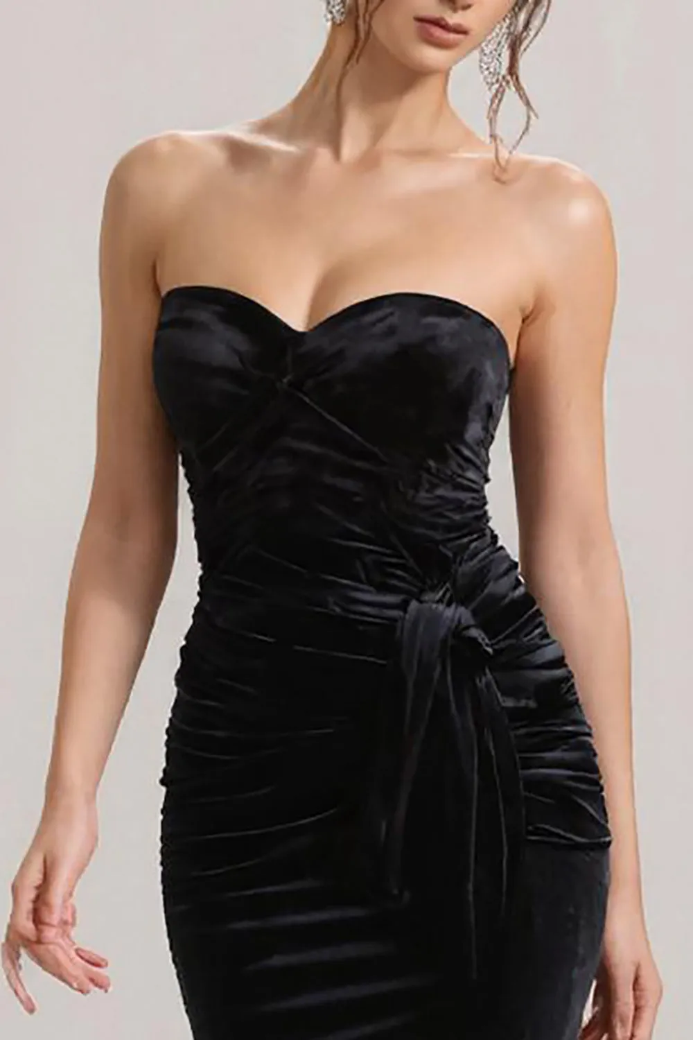 Black Mermaid Strapless Evening Dress with Slit sold by Zapaka product image thumbnail 3