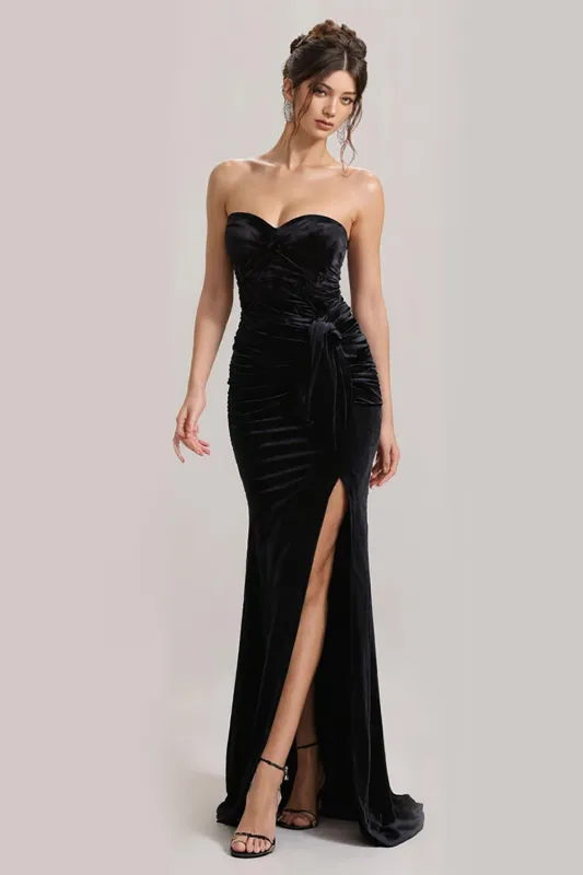Black Mermaid Strapless Evening Dress with Slit sold by Zapaka