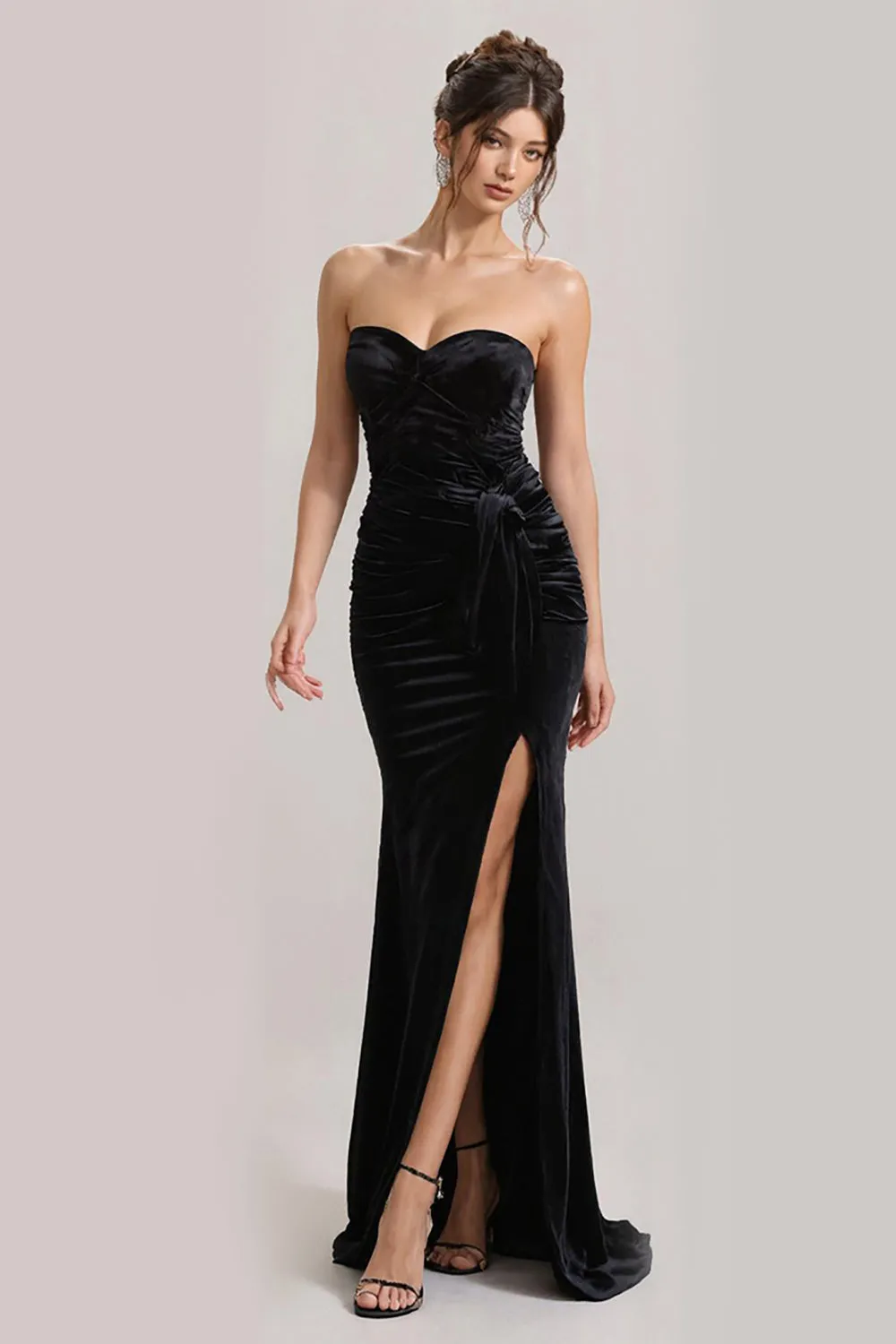 Black Mermaid Strapless Evening Dress with Slit sold by Zapaka