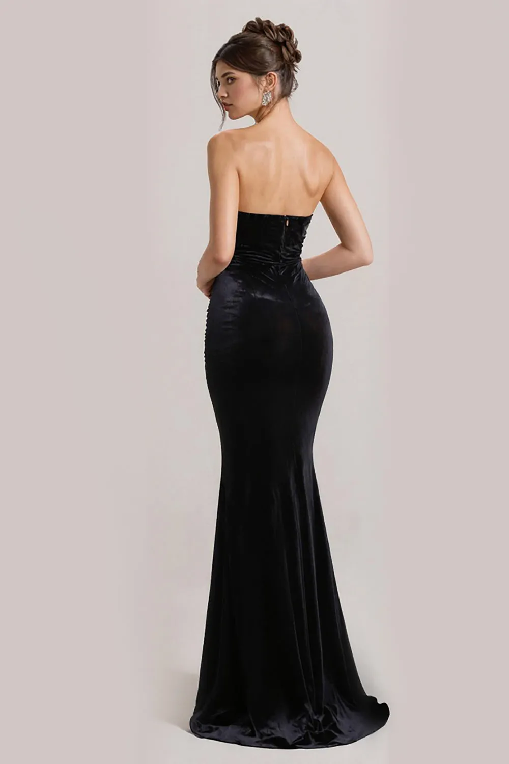 Black Mermaid Strapless Evening Dress with Slit sold by Zapaka product image thumbnail 2
