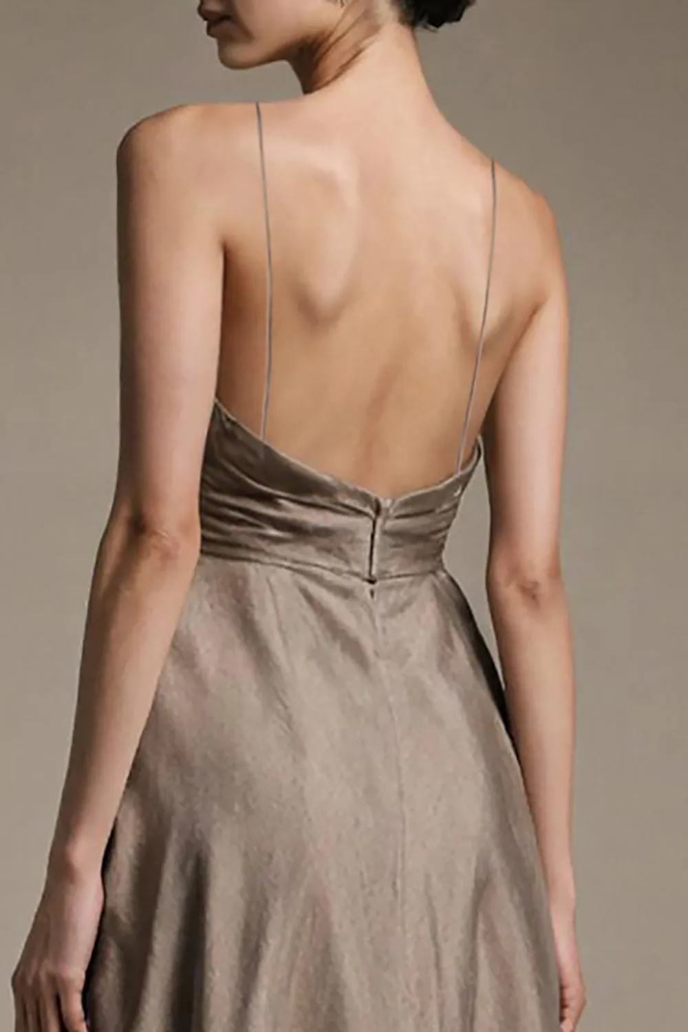 Coffee V Neck A Line Long Evening Dress with Slit sold by Zapaka product image thumbnail 4