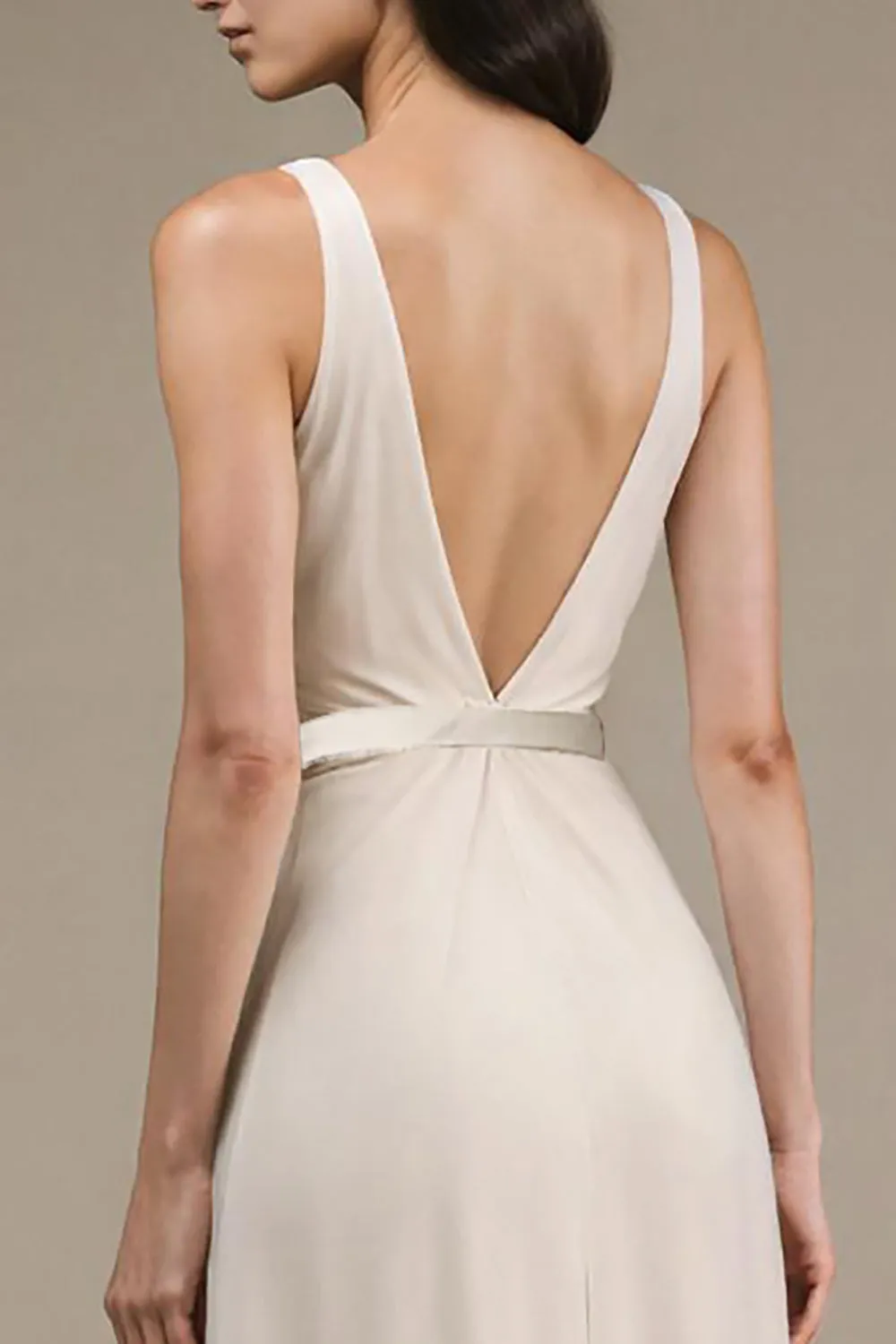 Ivory A Line V Neck Long Evening Dress sold by Zapaka product image thumbnail 4