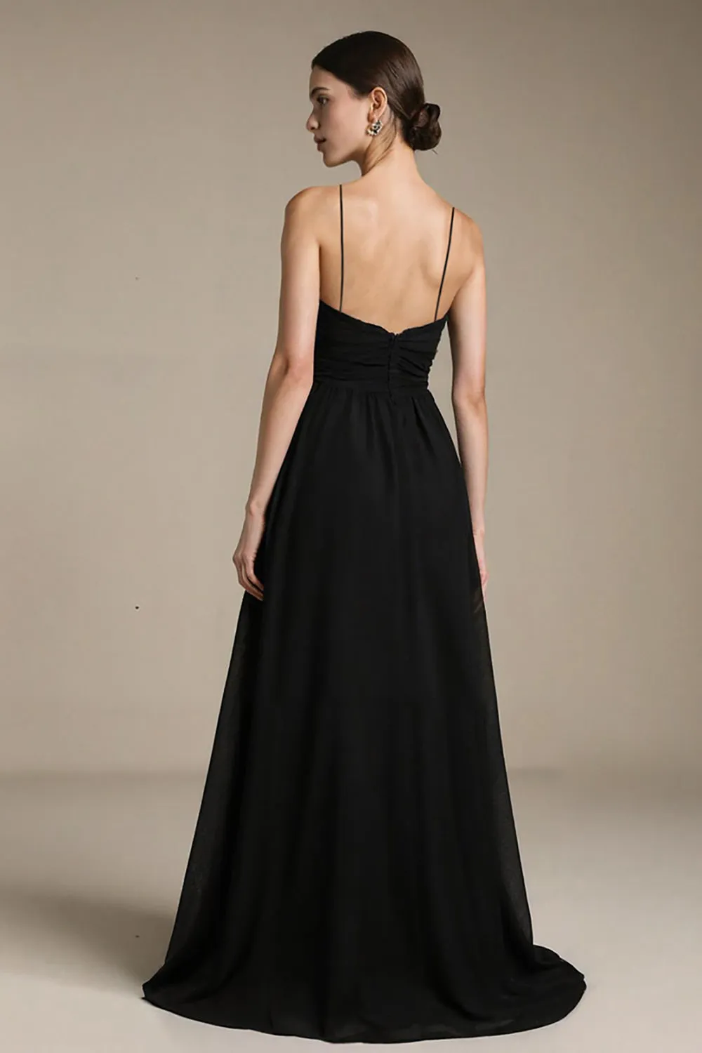 A Line Black V Neck Evening Dress with Slit sold by Zapaka product image thumbnail 2