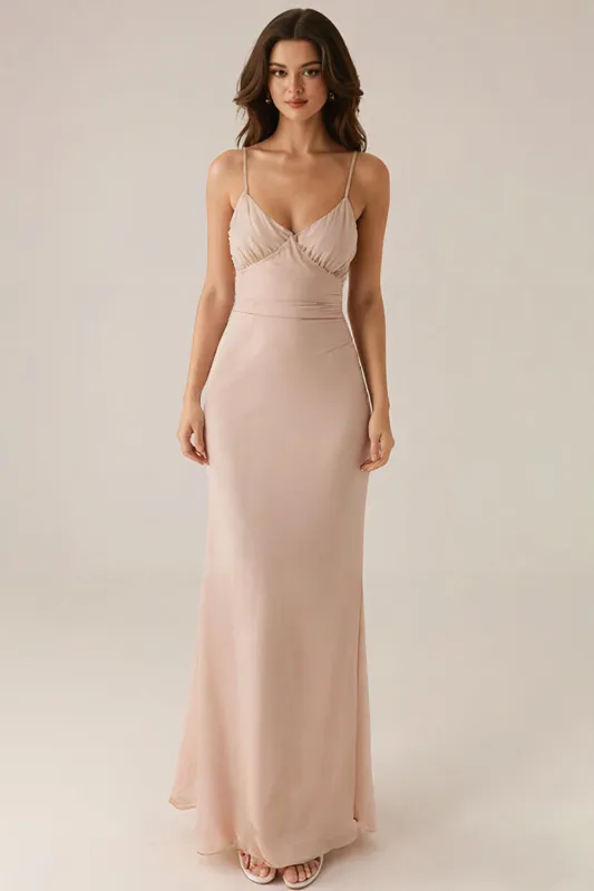 Apricot Spaghetti Straps Sheath Long Evening Dress sold by Zapaka