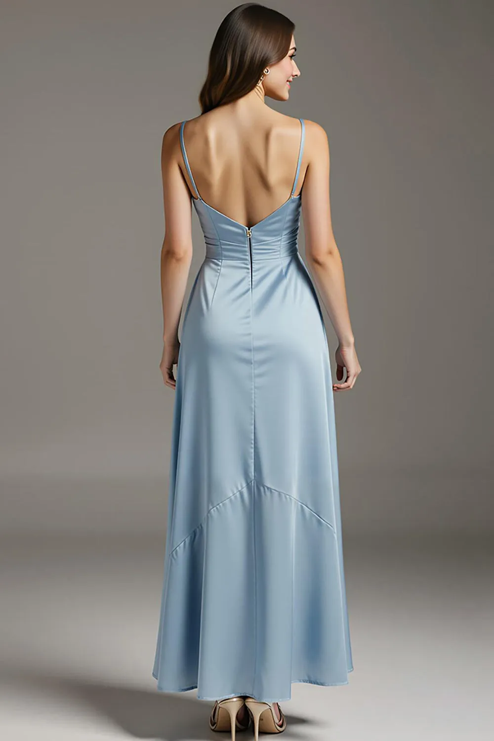 Sky Blue Spaghetti Straps Evening Dress with Ruffles sold by Zapaka product image thumbnail 2