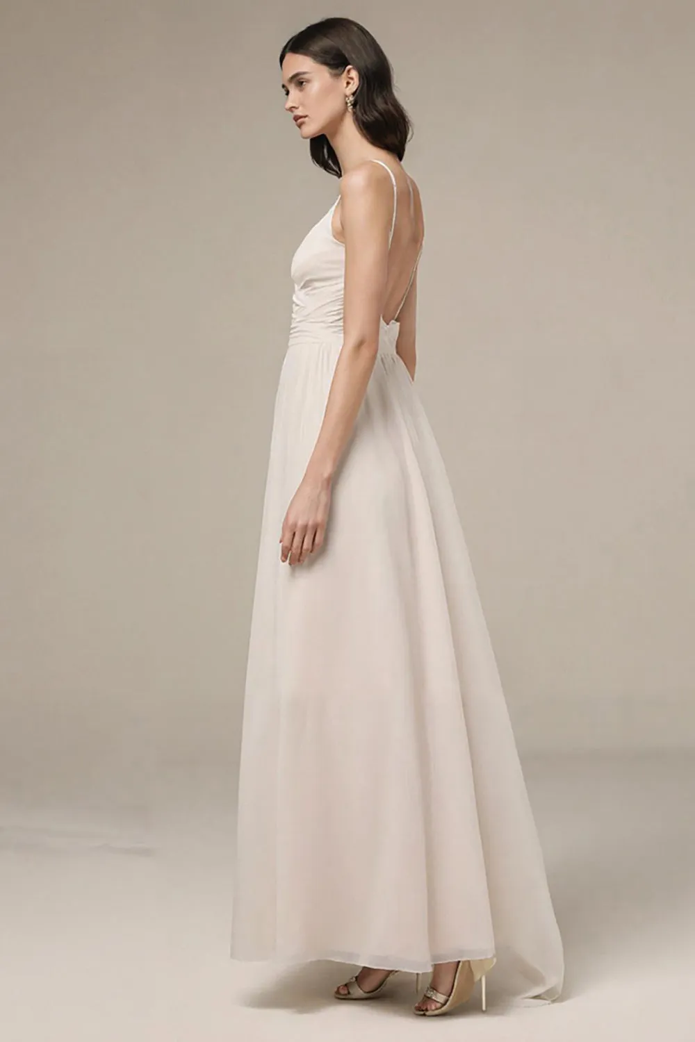 Ivory Spaghetti Straps A Line Evening Dress sold by Zapaka product image thumbnail 2